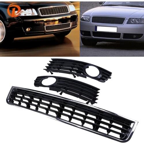 POSSBAY 3Pcs Front Bumper Grille Fog Light Lamp Grills Cover for Audi A4 B6 Sedan 2001 2002 2003 2004 2005 Car Fog Lights Hoods