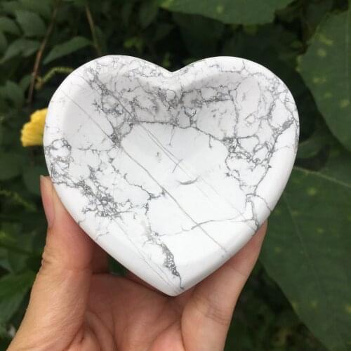 Natural Gemstones Crystal Bowl Carved Moon Decorative Heart Shape White Howlite Turquoise Stone Healing Reiki Gift Decor