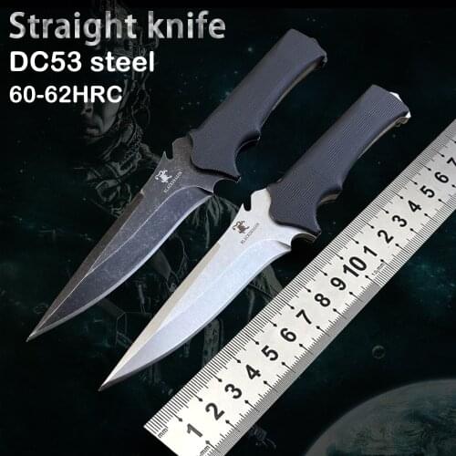 Straight knife DC53 blade portable car self-defense outdoor rescue hunting utility tool rock climbing window breaker fixed knife