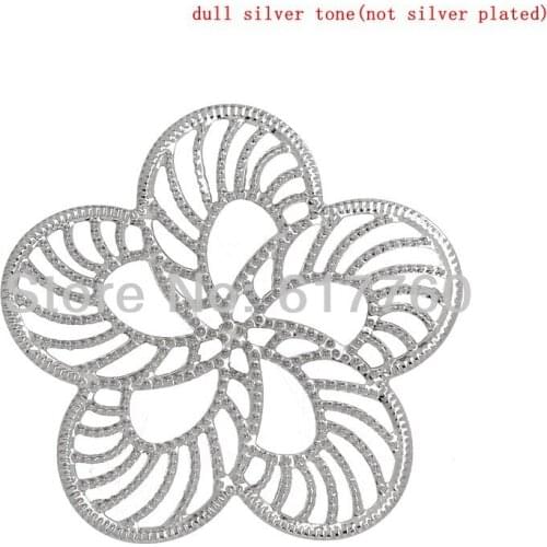 Free shipping-50Pcs Jewelry Wraps Connectors Findings Flower Silver Tone Hollow Jewelry Findings DIY Connectors 5x5cm J0545