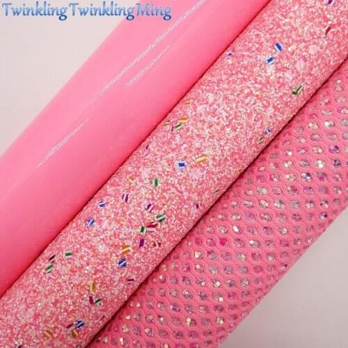 PINK Glitter Fabric, Mesh Glitter Leather, Patent Faux Fabric Sheets For Bow A4 21x29CM Twinkling Ming XM016C