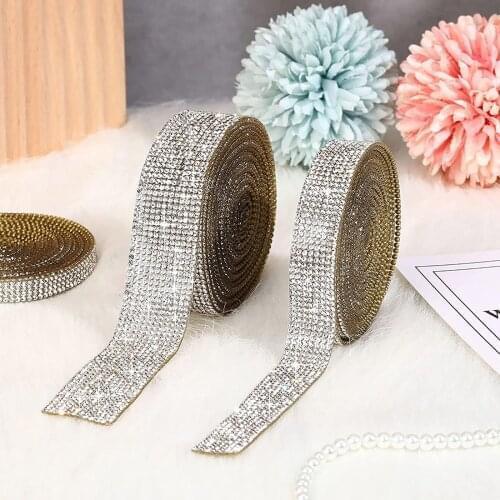 Self-Adhesive Crystal Rhinestone Ribbon Resin Diamond Ribbon Glitter Rhinestone Sticker Roll DIY Gift Packaging Wedding Decor