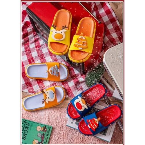 Slippers female Christmas couple cartoon elk family indoor and outdoor bath sandals male summer leisure sandals