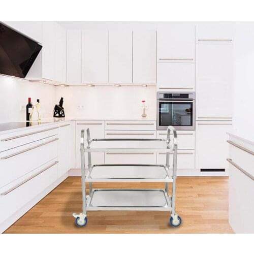 Stainless Steel Dining Trolley Catering Serving Restaurant Utility Cart Shelf Transport Saving Space Storage Rack HWC