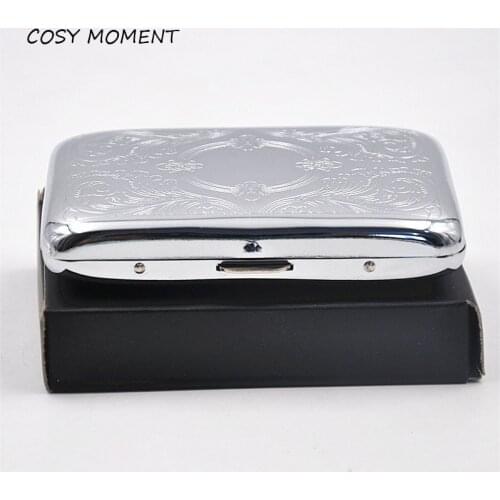 COSY MOMENT 16pcs packing Cigarette Case Metal Slim Tobacco Pocket Box Storage Case Holder Wallet etui cigarettes boite YJ129