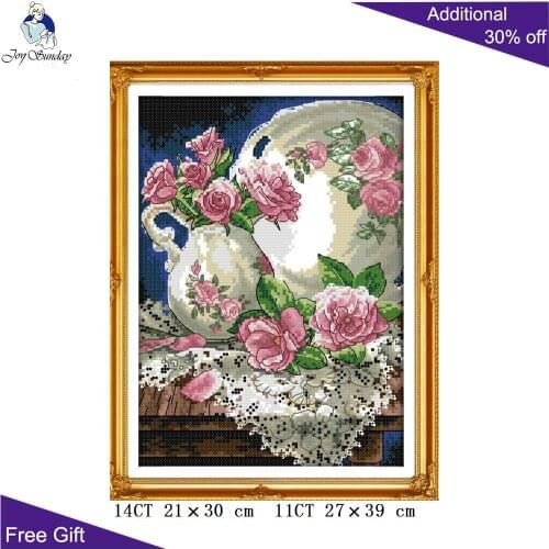 Joy Sunday Vase And Rose Home Decor J283 14CT 11CT Counted and Stamped Vase And Rose Needlework Embroidery DIY Cross Stitch kits