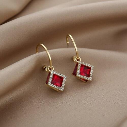 High Grade Double Square Crystal Pendant Earrings For Women Girls Fashion Geometric Charms Stud Ear Jewelry Party Gifts