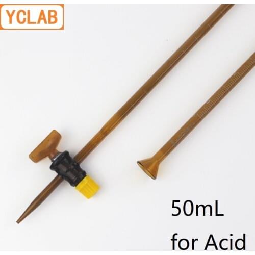 YCLAB 50mL Burette with Straight Stopcock for Acid Class A Brown Amber Glass Laboratory Chemistry Equipment