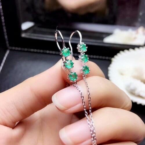 SHILOVEM 925 sterling silver real Natural Emerald stud earrings classic fine Jewelry women wedding new gift jce0406060agml