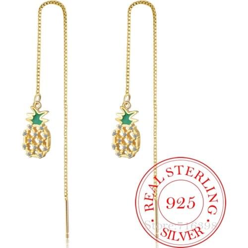 925 Sterling Silver Crystal Pineapple Dangle Earrings For Women Lady Fashion Jewelry Pendientes Mujer Moda eh1082