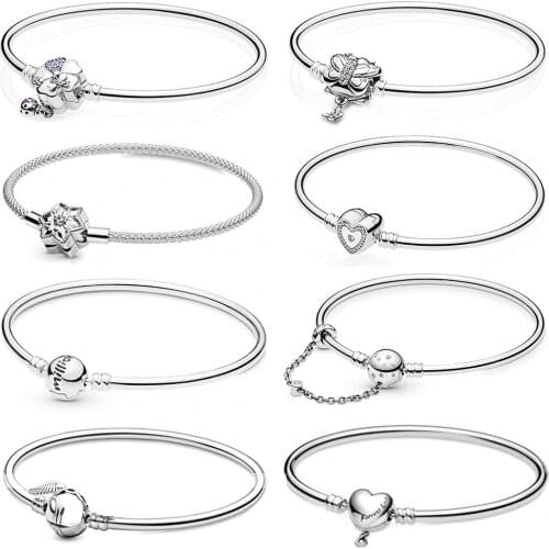2020 NEW 100% 925 Sterling Silver Moments Infinity Heart Clasp Limited Bangle Bracelet Fit Women Original Fashion Jewelry Gift