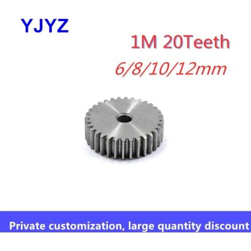 1M 20Teeth Spur Gear pinion 1M 20T 1 mod gear rack 20 teeth 45 steel cnc rack pinion 6/8/10/12mm