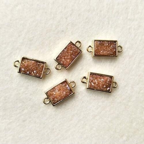 10pcs rectangle champagne Druzy Agate Geode Druzy Pendants Gold Plated Titanium Druzy charms Connector with Double Bails CT72
