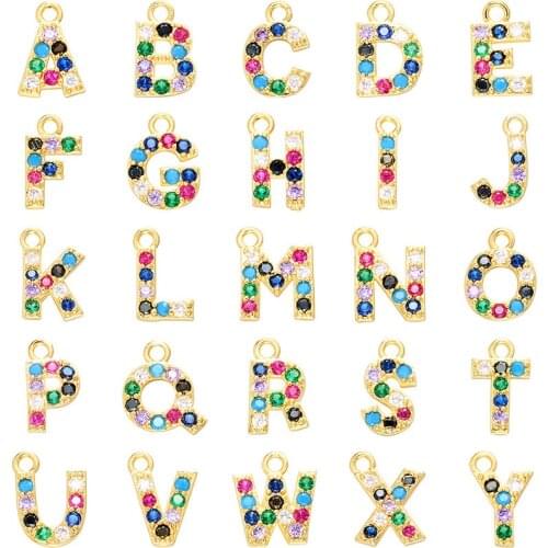 13mm Gold Color A-Z Letter Charms DIY Initial Pendant Colorful Crystal for Handmade Necklace Bracelet Jewelry Making