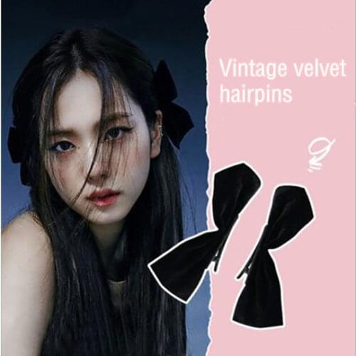 2pcs Black White Ribbon Hair Bows Clips Vintage Bowknot Side Hairpin Cute Girls Barrettes Headdress Hair Accessories for Women