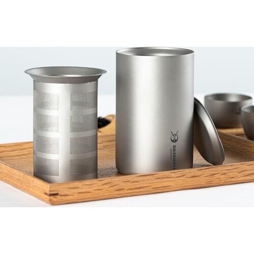 350ml Pure Titanium Double Layer Tea Maker Outdoor Camping Hiking Portable Tea Set Teapot Cup Mug with Titanium Strainer Lid
