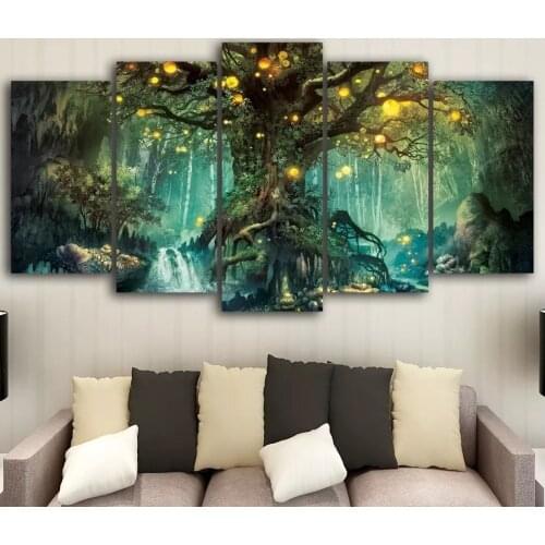 Paintings Canvas Wall Art 5 Pieces Enchanted Tree Scenery HD Printed Modular Vintage Pictures For Living Room Home Decor