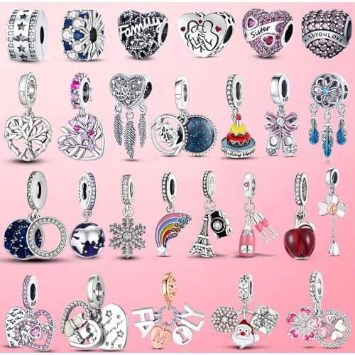 925 Sterling Silver Family Tree Star Moon Beads Heart Hamsa Fatima Hand Charm fit Original Pandora bracelet Silver 925 Jewelry