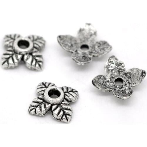 DoreenBeads Zinc Alloy Beads Caps 4 Petal Leaves Antique Silver Color DIY Making Jewelry(Fits 8mm-12mm Beads) 6mm x 6mm, 350 PCs