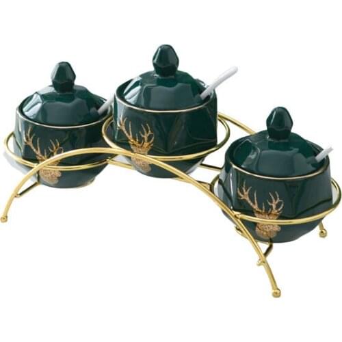 Household ceramic seasoning bottle seasoning box storage sugar bowl seasoning box kitchen salt bowl seasoning pot set