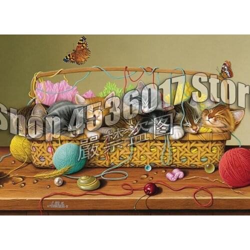 Diy Diamond Painting Basket Cats Baby Animals Diamond Mosaic 5D Sets Embroidery Needlework Handmade Crafts Home Decoration Full