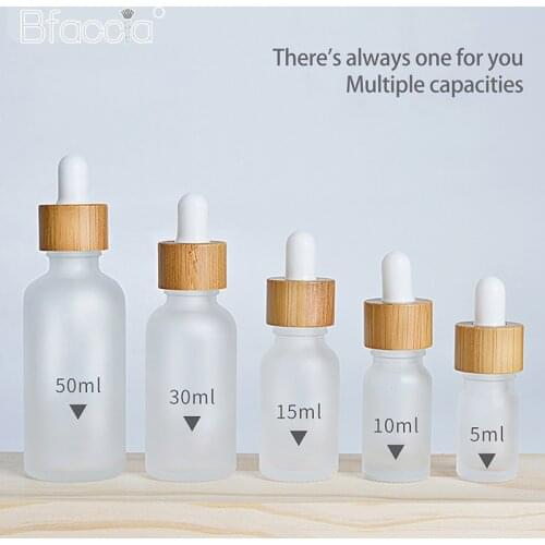 5ml 10ml 15ml 30ml 50ml frosted dropper bottle with bamboo lid Pipette Bottles Refillable high-quality thick frosted glass