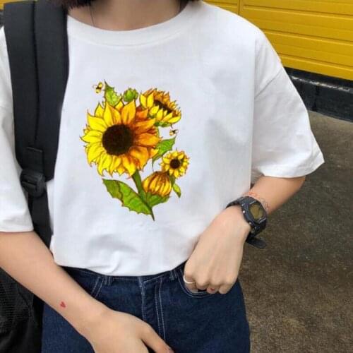 Funny Sunflower Floral Print T Shirt Women Tops Summer Short Sleeve Harajuku Shirt Tee Shirt Femme Casual Tshirt Camiseta Mujer