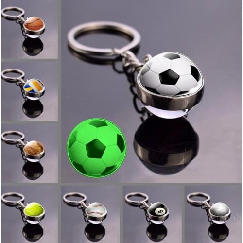Football Keychain Glowing Ball Keyrings Basketball Jewelry Soccer Volleyball Baseball Sports Luminous Keychains Glass Cabochon K