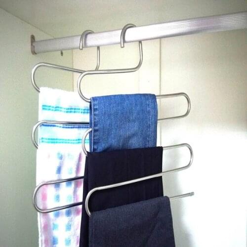 Hot Sell New Magic Stainless Steel Trousers Hanger Multifunction Pants Closet Belt Holder Rack S-type 5 Layer Saving Space
