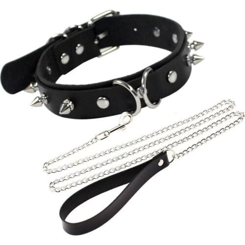 Gothic Spike Sexy Rivet Necklace Chain Alternative metal Slave PU Leather Collar Traction Rope Bondage Necklace chains jewelry