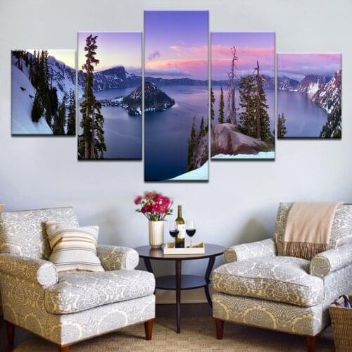 HD Printed Canvas Poster 5 Panel CascadeMountainRange Decor Living Room Wall Art Painting Modular Pictures Frame