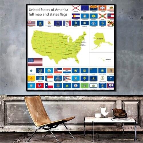 60x60cm US Map Unframed Canvas Paintings Wall Art Pictures United States of America Full Maps and States Flags Home Supplies