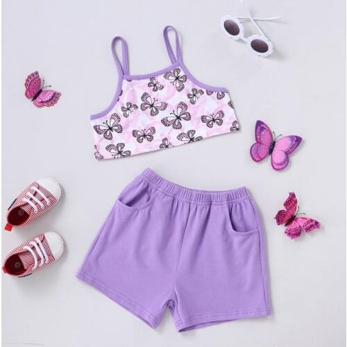 Girls Clothing Set Baby Girl Clothes 2 Pcs Sets Butterfly Print Vest Tops+short Pants Kids Clothes Casual Home Girls Outfit 0-6Y
