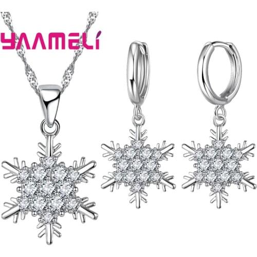 Luxury Snowflake Necklace Earrings Set for Women Classic 925 Sterling Silver AAA Cubic Zircon Stone Jewelry Gifts