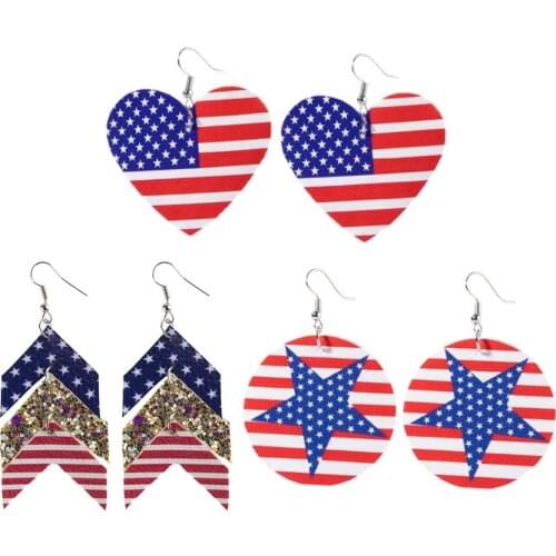 Chevron Leather Earrings for Women the Old Glory Arrow Round Shape Stripe Star Drop Earrings Independence Memorial Day Earrings