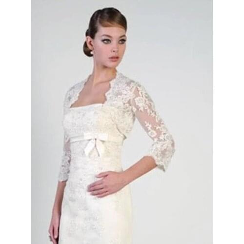 3/4 Sleeve Lace Ivory Shawl Bolero Wedding Jacket Bridal Shrug Wraps Custom Size T25