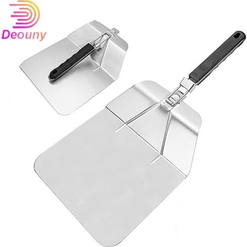 DEOUNY Stainless Steel Folding Handle Pizza Shovel Durable Anti-Slip Cake Transfer Spatula For Bake Homemade Pizza And Bread