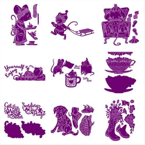 Lovely Mouse Elephant Dog Flower Boots Words Metal Cutting Dies Scrapbooking Craft Decorate Photo Album Embossing Cards Dies