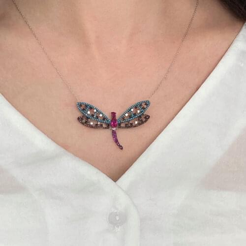 Fashion Chain Choker 925 Silver Necklace For Women Trendy Rhinestone Dragonfly Charm Collares Turkish Fine Jewelry