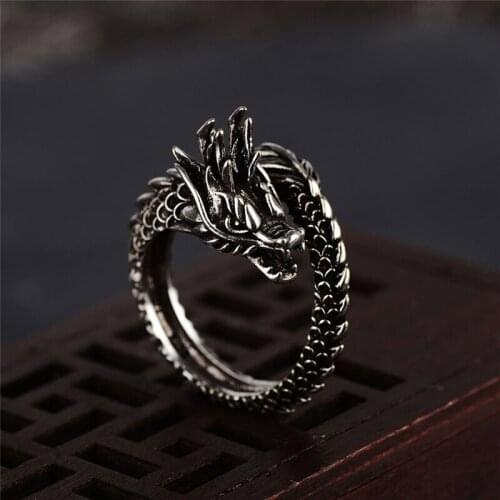 KSRA Fashion Retro Chinese Style Ring Ethnic Tredy Jewelry Dragon Mens Imitation Ring
