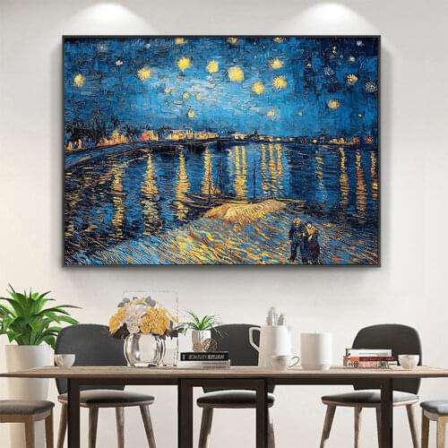Famous Artist Van Gogh Starry Sky Iris Flower Sunrise Landscape DIY Cross Stitch Embroidery 11CT Kits Craft Wholesale