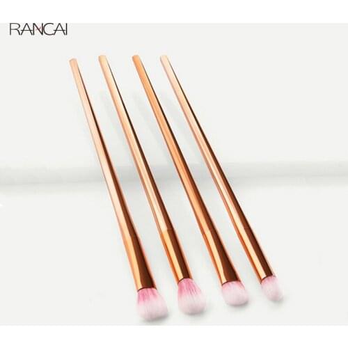 RANCAI 4pcs Gold Makeup Brushes Set Soft Brushes Hair Powder Eyebrochas Eyeshadow Brush Complete Kit Cosmetics Tools
