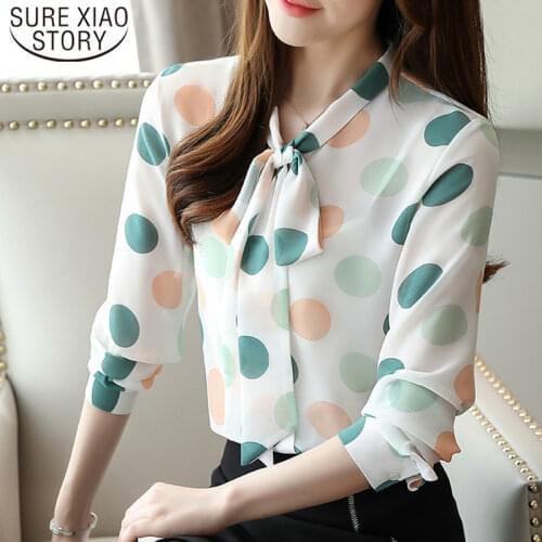 2021 New Fashion Long Sleeve Polka Dot Blouse Women Elegant Spring Shirt Casual Loose Chiffon Shirt Vintage Women Tops 7187 50