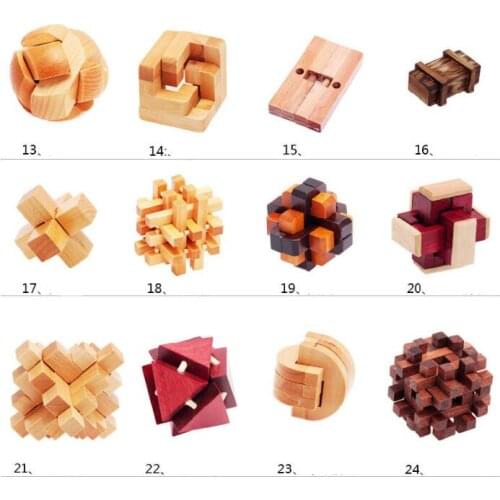 No. 1-27 New Wooden Toys Classic IQ 3D Wooden Interlocking Burr Puzzles Mind Brain Teaser Game Toy for Adults Children