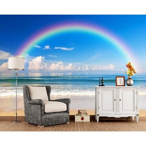 Papel de parede sea with a rainbow in the sky 3d wallpaper mural,living room TV sofa wall kids'room wall papers home decor