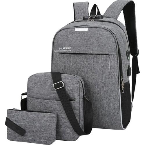 New casual mens backpack three-piece outdoor travel computer backpack school bag