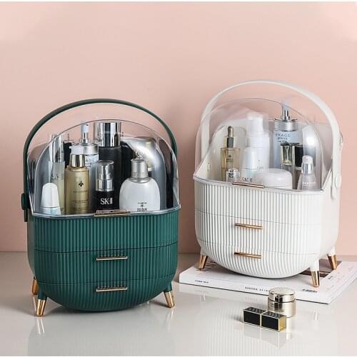 Green Transparent Makeup Organizer Cosmetic Storage Box White Desktop Organizer Waterproof Storage Boxes Bathroom Dropshipping