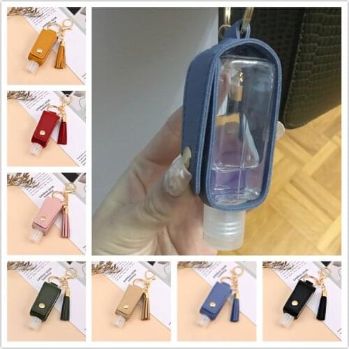 30ML empty leak-proof plastic travel bottle for hand sanitizer and antibacterial disinfectant leather case tassel keychain