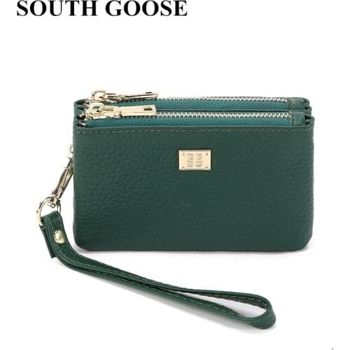 Luxury Women Coin Purse Genuine Leather Doule Zipper Small Wallet Ladies Card Coin Key Holder Change Pouch Purse Clutch Bag