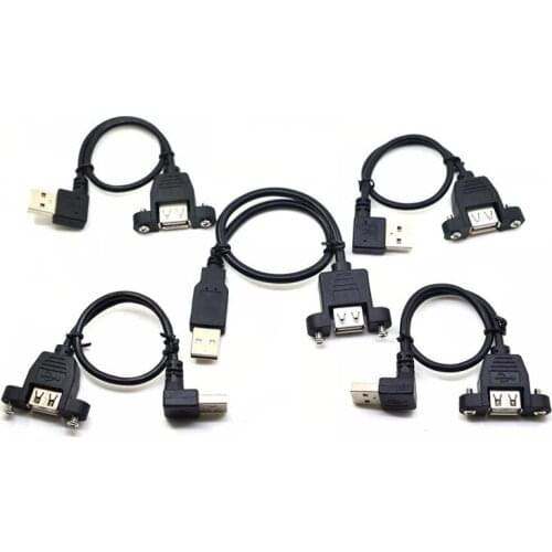 Angle USB 2.0 Extension Cable 20cm Male to Female With Screw Panel Mount Foil+Braided Shielded Left & Right & Up & Dwon Angled